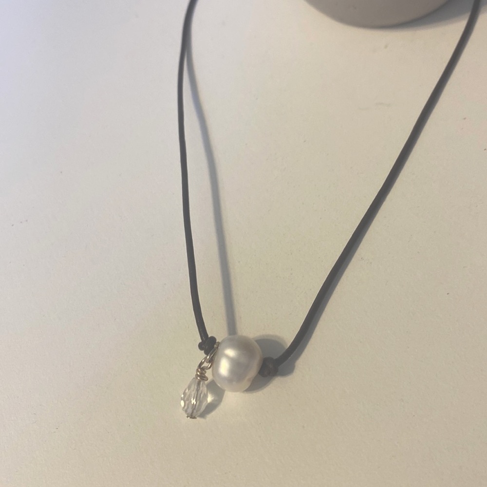 Handcrafted Freshwater Pearl Necklace with Crystal Dangle